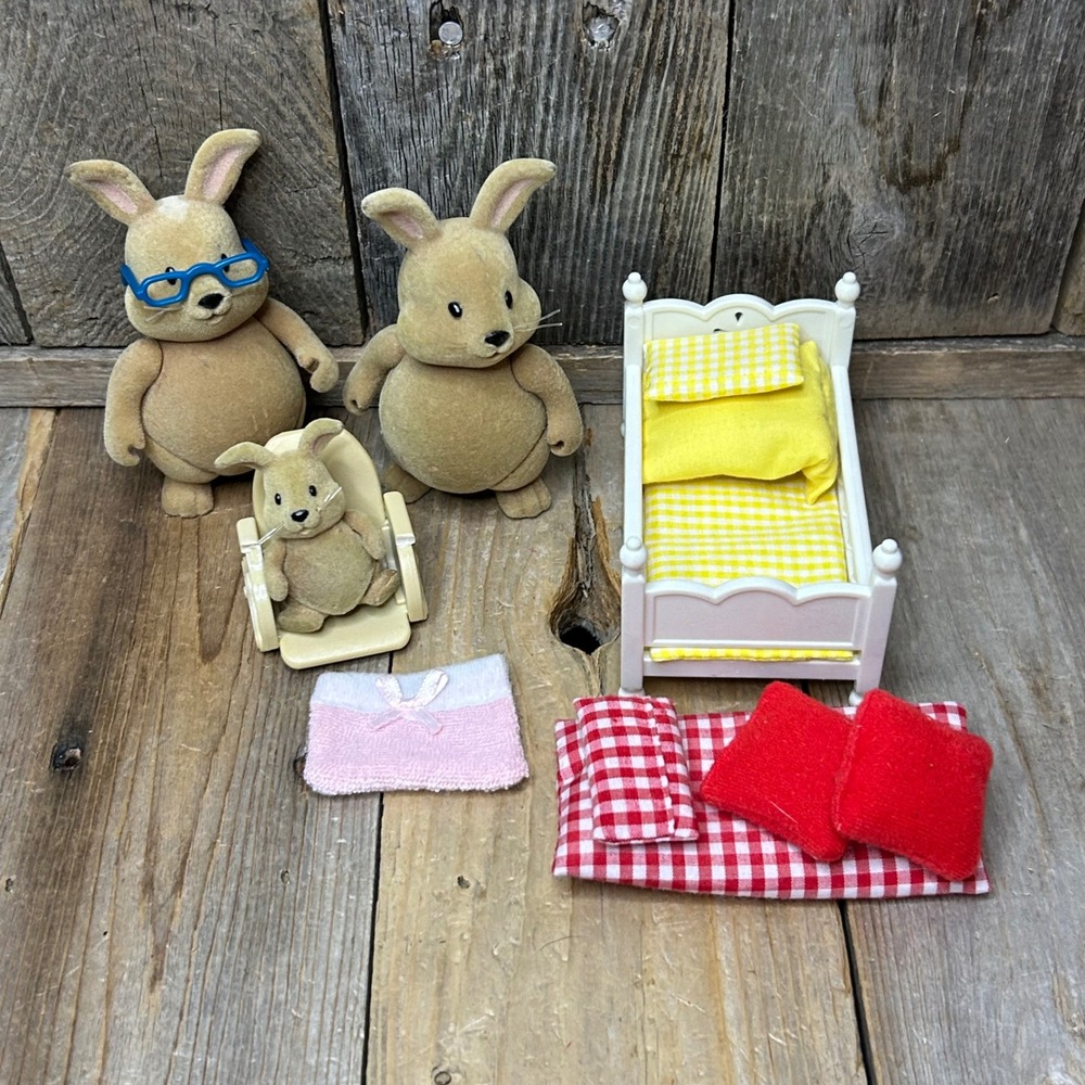 Lil Woodzeez Cottonball‎ Rabbit Family Bed & Rocking Chair Set